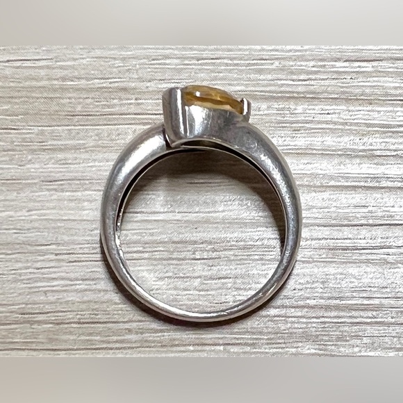 Vintage Handmade Designer Sterling Silver Honey Citrine Bypass Ring, Size 7.25 - Picture 6 of 10